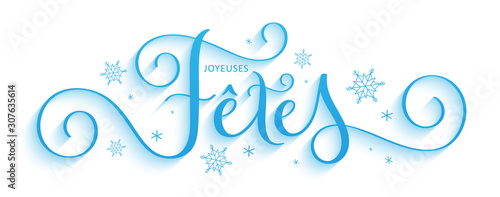 Bannière calligraphique vecteur bleu « JOYEUSES FETES » 