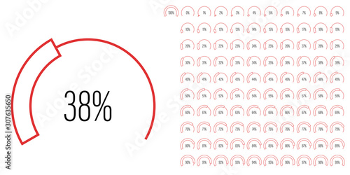Set of circular sector percentage diagrams meters from 0 to 100 ready-to-use for web design, user interface UI or infographic - indicator with red