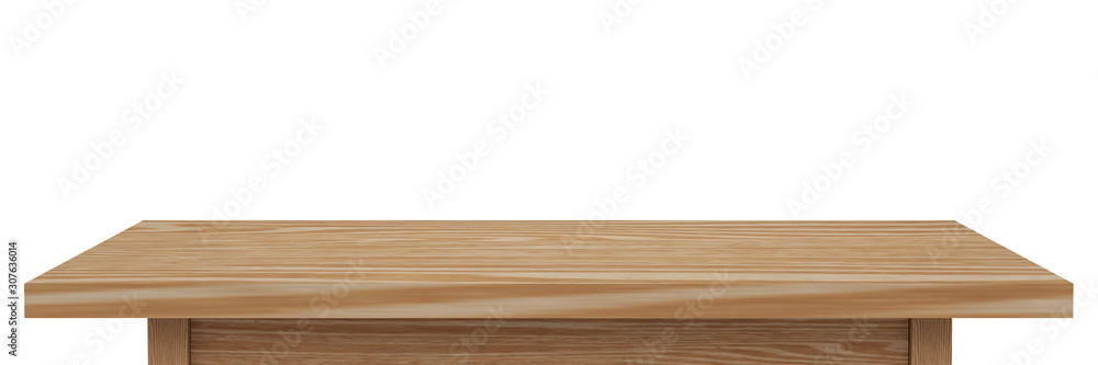 Empty Light wooden table top isolated on white background with clipping path, of free space for your copy and branding. Use as products display montage. Vintage style concept present, 3d illustration