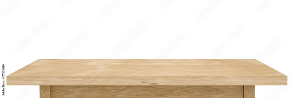 Empty Light wooden table top isolated on white background with clipping path, of free space for your copy and branding. Use as products display montage. Vintage style concept present, 3d illustration Empty Light wooden table top isolated on white background with clipping path, of free space for your copy and branding. Use as products display montage. Vintage style concept present, 3d illustration