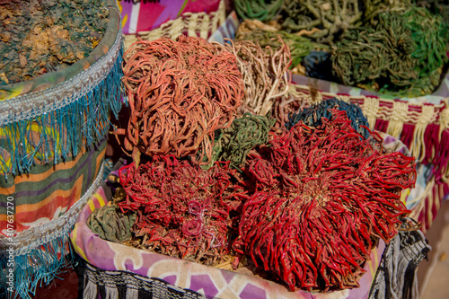 colored dried seaweed in an Egyptian oriental bazaar