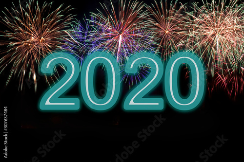 Happy new year 2020 with firework for new year festival background.
