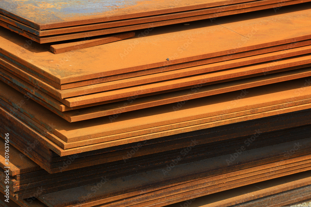Oxidized rusty steel sheets on construction sites Oxidized rusty steel sheets on construction sites