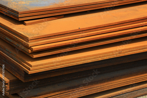 Oxidized rusty steel sheets on construction sites