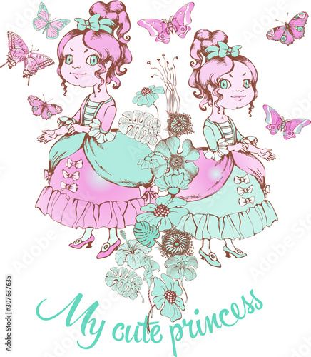 Cute princess.  Vector illustration. Suitable for postcards, posters,t-shirt design and the like