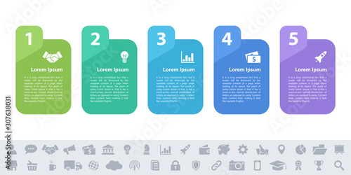 Infographic design business concept vector illustration with 5 steps or options or processes represent work flow or diagram or web button banner