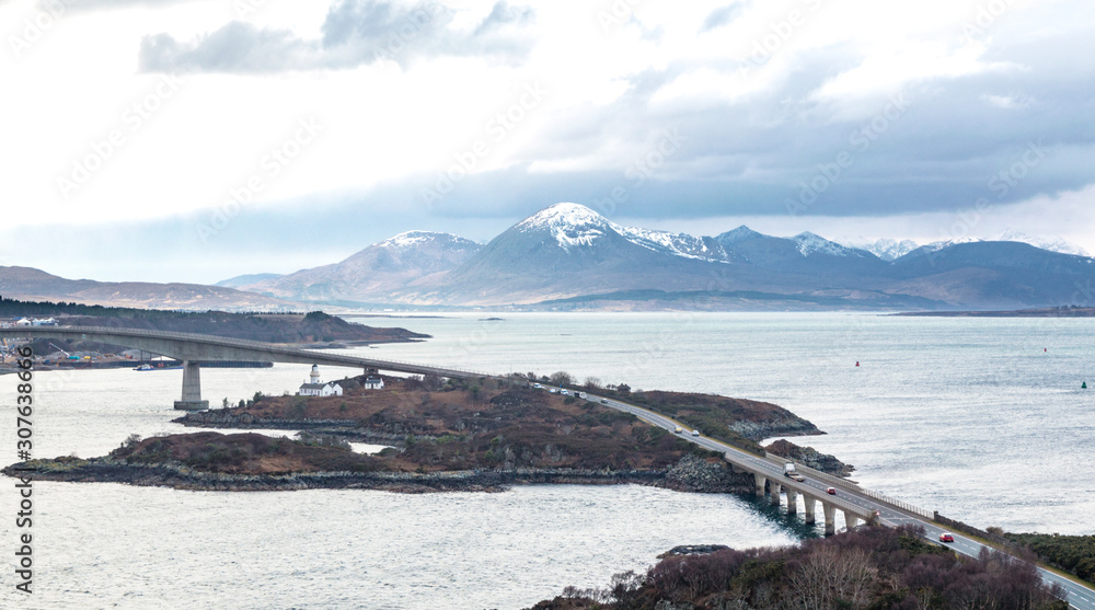 The road bridge to the Isle of Skye in the Winter at Kyle of Lochalsh, Scotland, UK