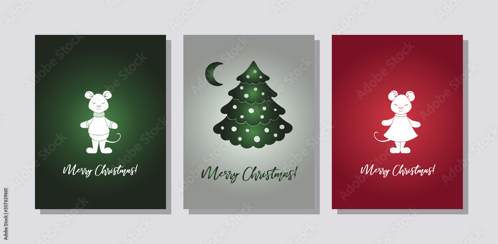 Set of three cards Merry Christmas and Happy New Year Set of three cards Merry Christmas and Happy New Year