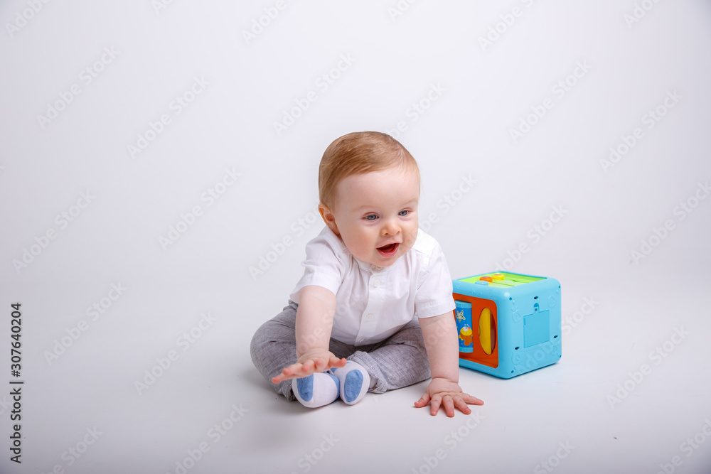 toddler with toy isolated on white background toddler with toy isolated on white background