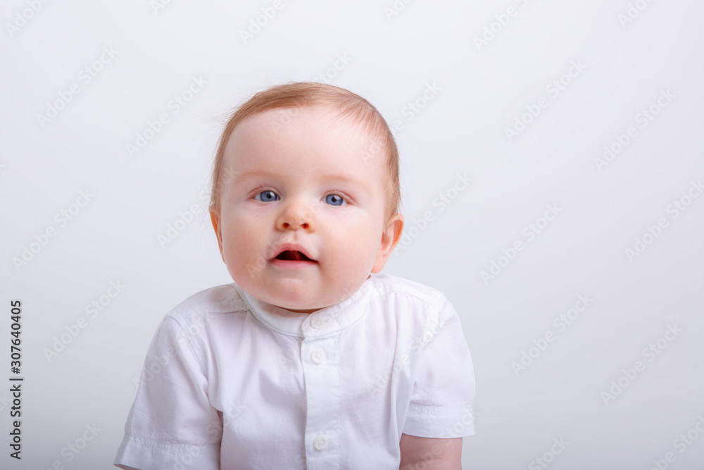 portrait of child smiling isolated on white background