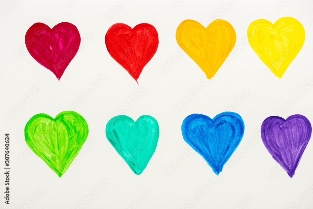 painted and colorful hearts isolated on white painted and colorful hearts isolated on white