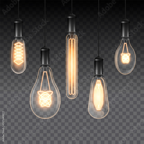 Set of realistic luminous lamps