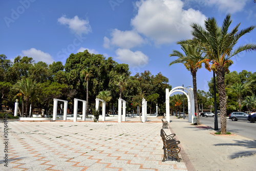 Foto columns at the entrance of the Reina Sofia Dunes Park of Guardamar del Segura beach, Alicante