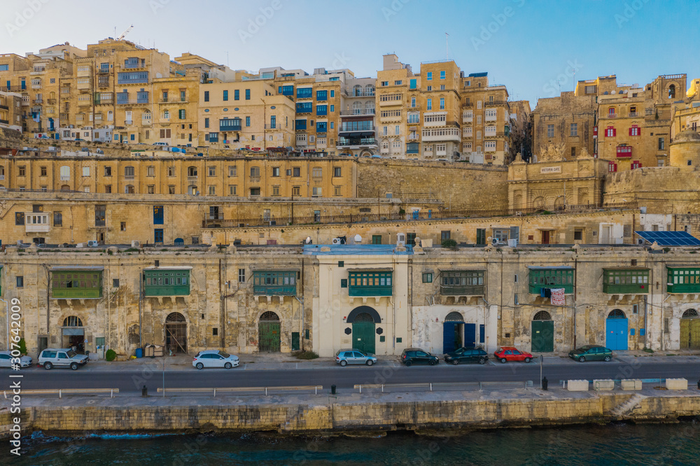 The traditional houses, buildings and maltese balcony in Valletta, the capital city of Malta country