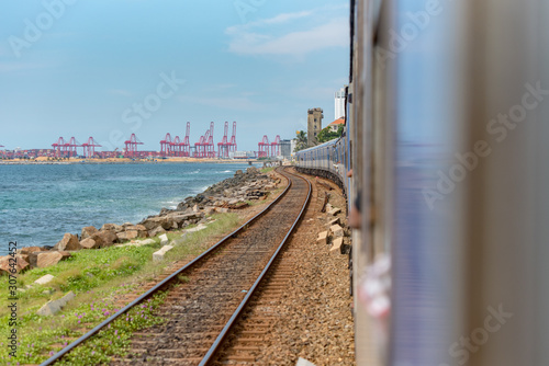 Images from the Interior of the second category train car in Sri Lanka from Colombo to Matara. Colombo, Sri Lanka. photo