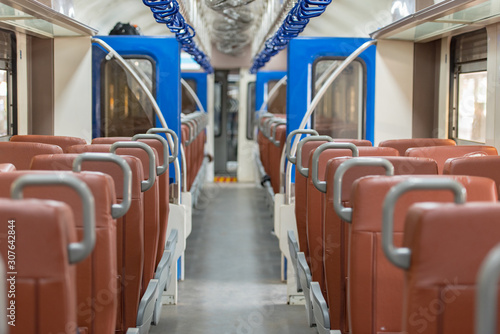 Interior of the second category train car in Sri Lanka from Colombo to Matara. Colombo, Sri Lanka.