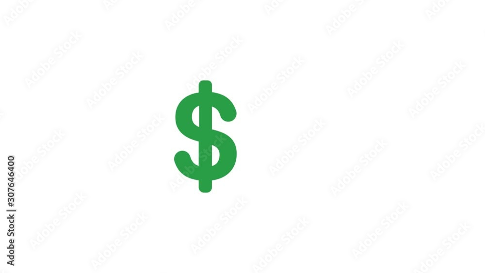 Icon animation of dollar symbol with arrow moving down, white background. Icon animation of dollar symbol with arrow moving down, white background.