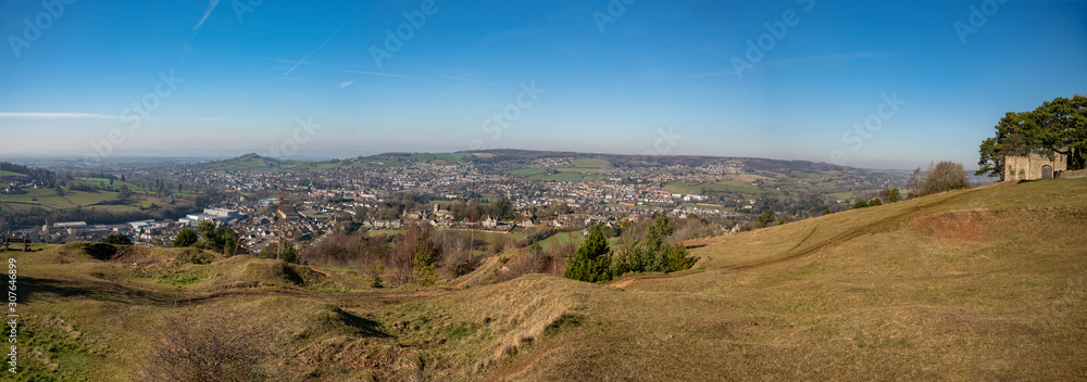 Panoramic view of Stroud from Rodborough Hill, Gloucestershire, United Kingdom