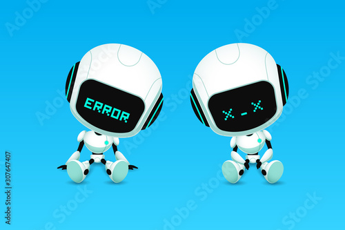 Set of cute robot ai character error and crash action