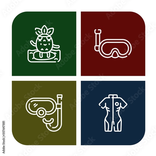 Set of surfing icons such as Surfing, Snorkel, Neoprene , surfing