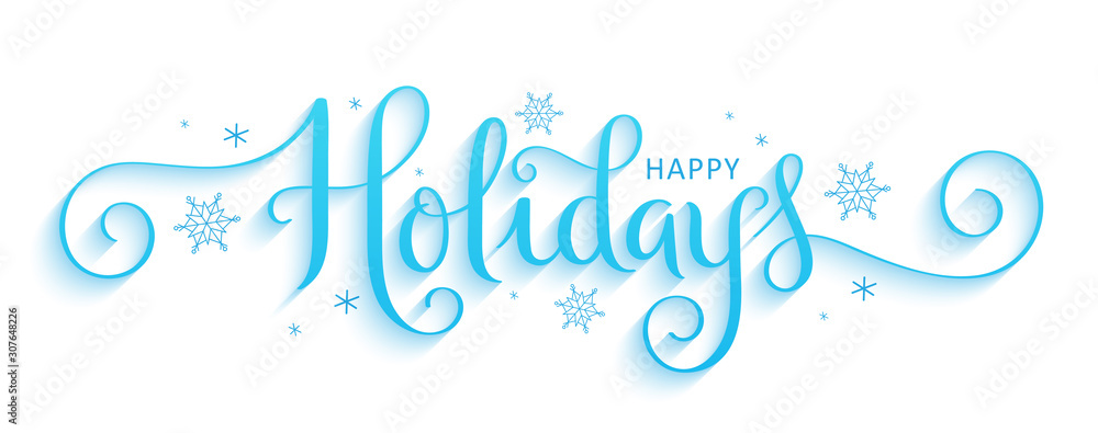 HAPPY HOLIDAYS vector brush calligraphy banner with snowflakes