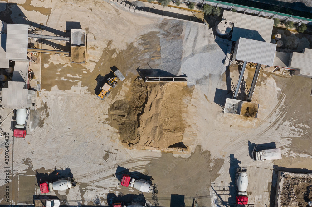 Aerial view of the cement concrete mixing