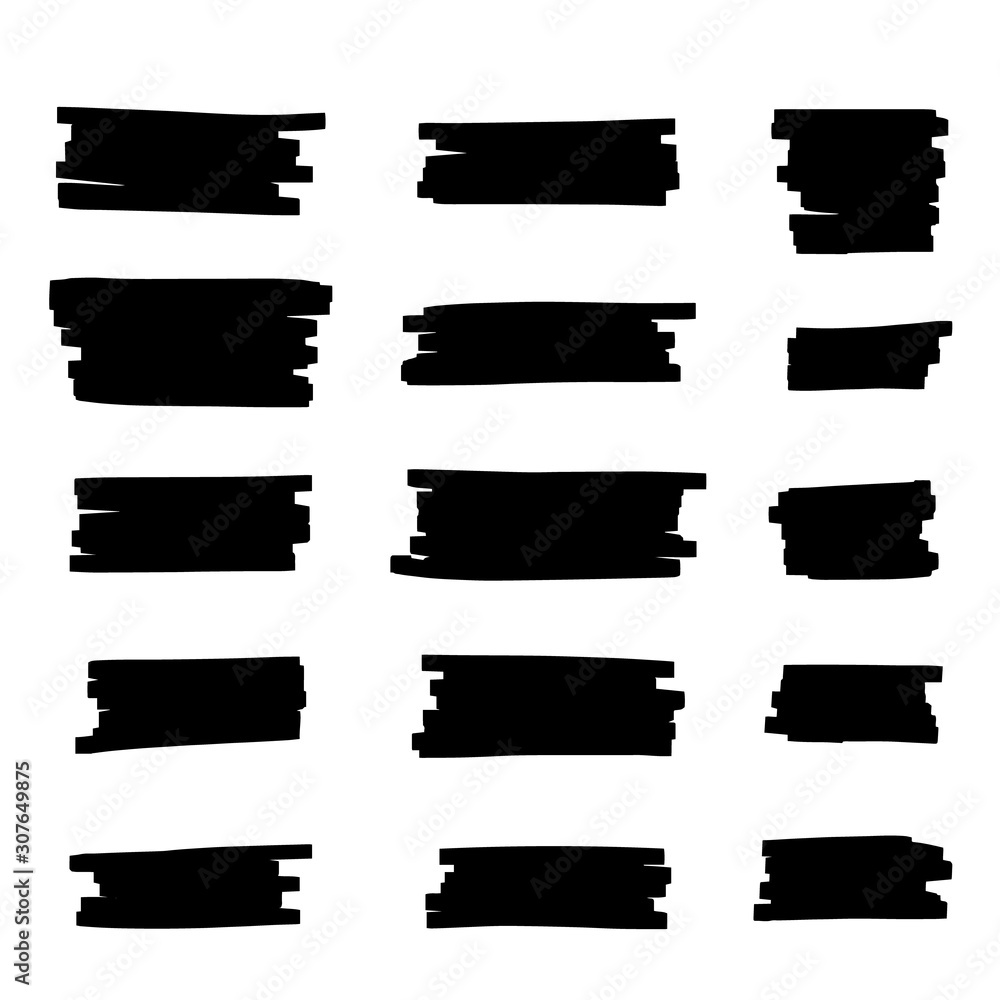 Vector brush pen black underline. Hand drawn highlight black text selection