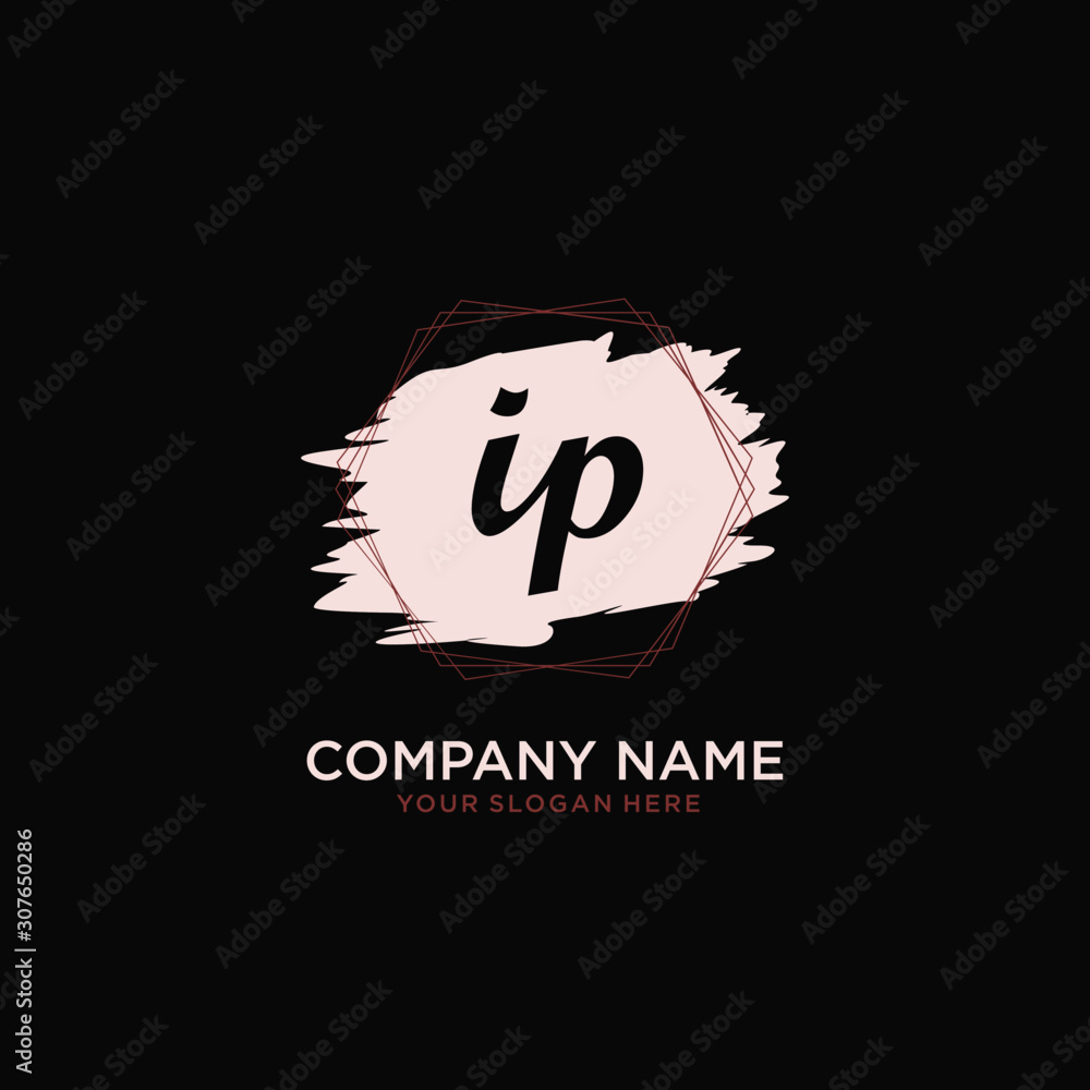 Initial IP handwriting Logo, and Brush and hexagon lines template Stock ...