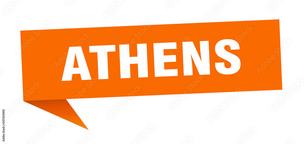 Athens sticker. Orange Athens signpost pointer sign Athens sticker. Orange Athens signpost pointer sign