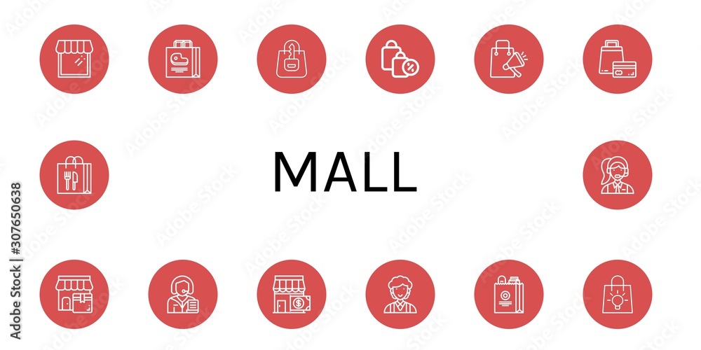 Set of mall icons such as Shop, Shopping bag, Clerk, Bag , mall Set of mall icons such as Shop, Shopping bag, Clerk, Bag , mall