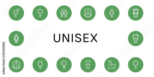 Set of unisex icons such as Bigender, Male, Heterosexual, Long sleeve, Female, Toilet, Hermaphrodite, Androgyne, Wc , unisex © Natalia