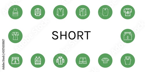 Set of short icons such as Sleeveless shirt, Shirt, Polo shirt, Bodyboard, T Swimming trunks, Singlet, Shorts , short