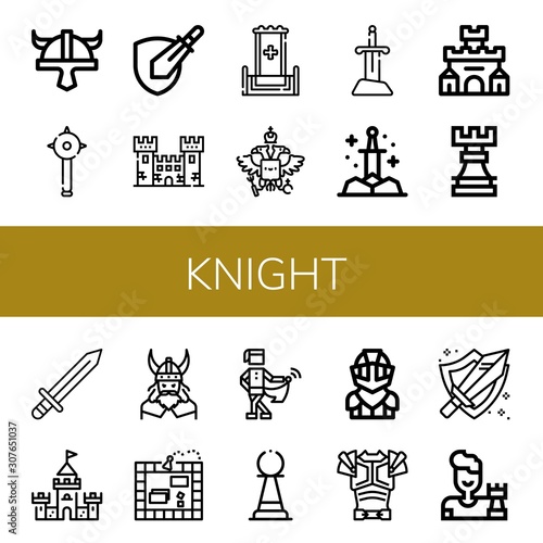 Set of knight icons such as Viking helmet, Mace, Rpg game, Fortress, Throne, Coat of arms, Sword, Rook, Castle, Viking, Board game, Medieval, Pawn, Knight, Armor, Chess , knight