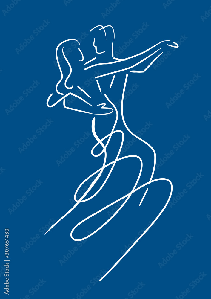 Balroom Dancers Couple. Line art stylized illustration of couple ...