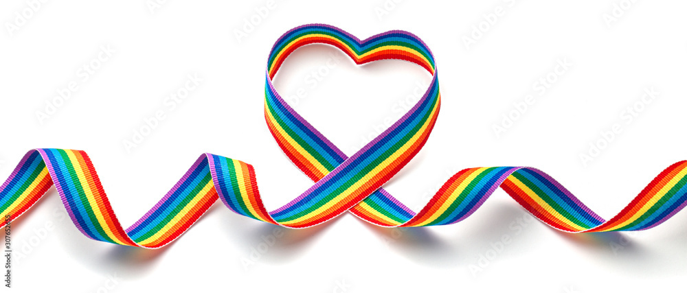LGBT rainbow ribbon in the shape of heart. Pride tape symbol. Isolated on a  white background Stock Photo