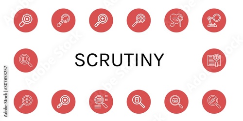 Set of scrutiny icons such as Search, Examine, Magnifying glass, Zoom in , scrutiny