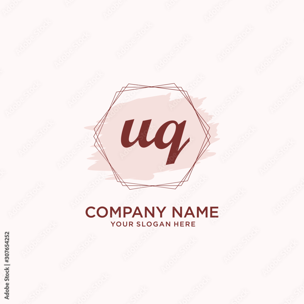 Initial UQ handwriting Logo, and Brush and hexagon lines template Initial UQ handwriting Logo, and Brush and hexagon lines template