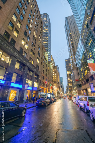 NEW YORK CITY - DECEMBER 2018: Night street traffic and buildings © jovannig