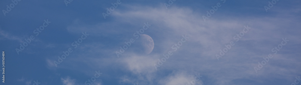 daytime sky landscape with white clouds and moon daytime sky landscape with white clouds and moon