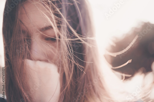 Fototapeta Asian woman sitting alone and depressed,stop abusing domestic violence, health a