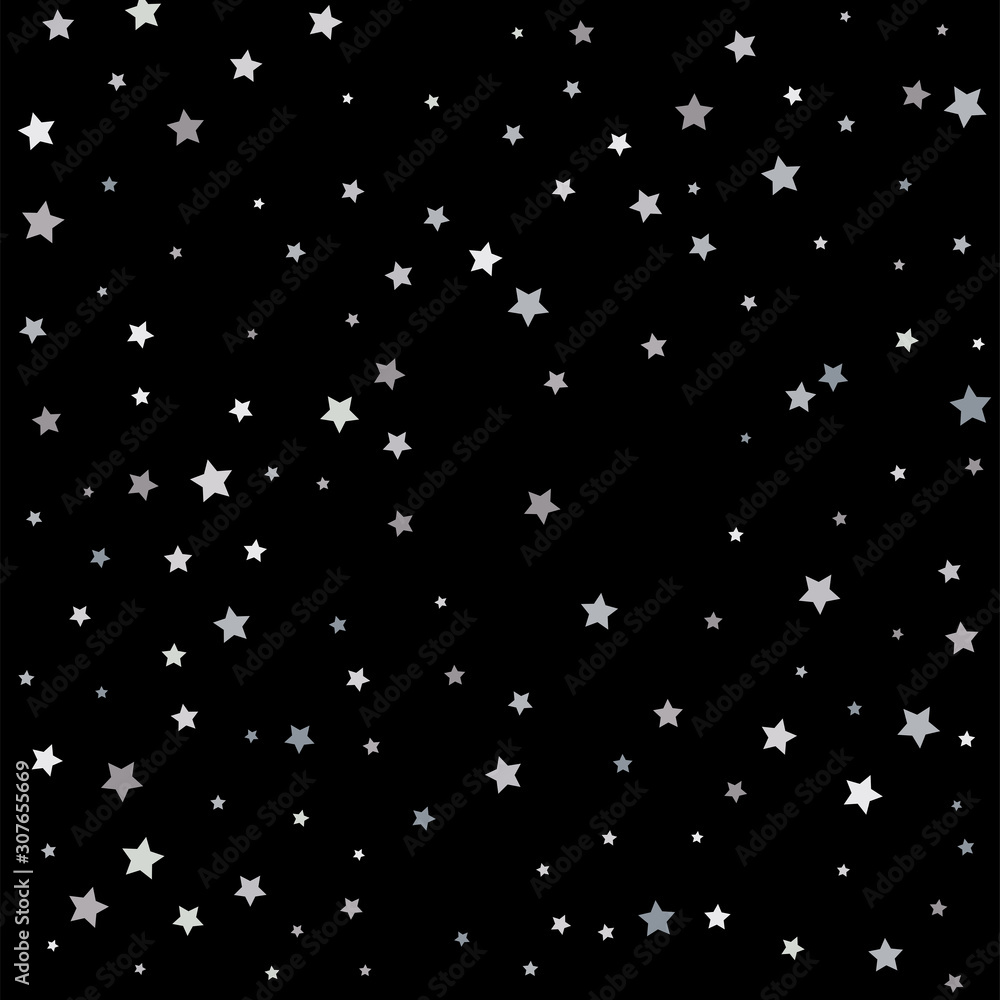 Silver sparkle star on black background. Starry confetti Silver sparkle star on black background. Starry confetti