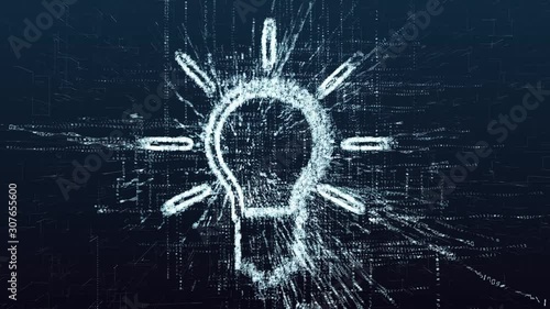 The idea of a light bulb consisting of numbers and symbols. Modern electronic technologies. Digital creative thinking. Logo birth of a new idea. Symbolic program code.