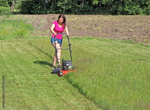 Woman with mower 3