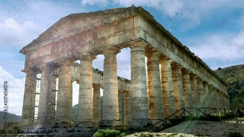 Doric greek temple in Segesta, Trapani, Sicily, Italy. Time lapse effect 4K. photo