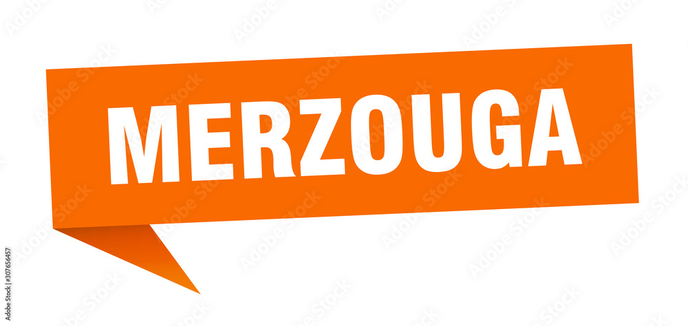 Merzouga sticker. Orange Merzouga signpost pointer sign Merzouga sticker. Orange Merzouga signpost pointer sign