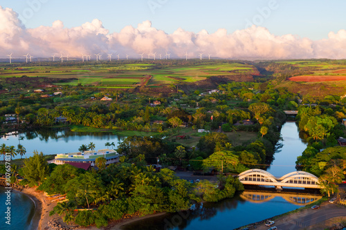 Aerial view of the lush, green countryside in Hawaii