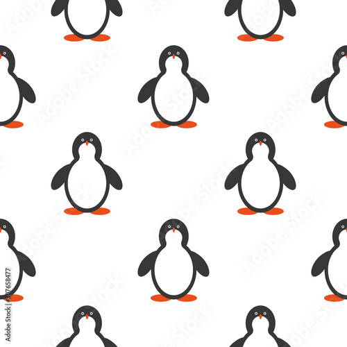 Penguin seamless pattern background. Cute Christmas cartoon doodle vector illustration.