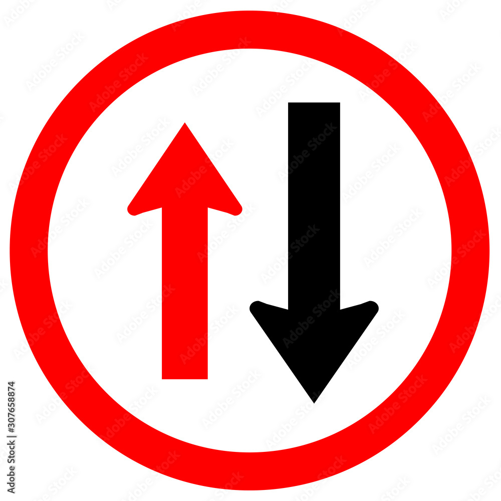 Two Way Traffic Sign,Approaching Cars Have Right Of Way Symbol,Vector Illustration, Isolate On White Background, Label. EPS10 Two Way Traffic Sign,Approaching Cars Have Right Of Way Symbol,Vector Illustration, Isolate On White Background, Label. EPS10