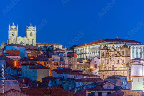 Sunset view of Porto including the cathedral and the episcopal palace, Portugal