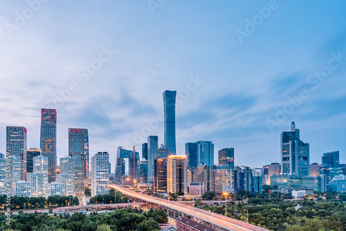 Dusk view of CBD skyline in Beijing, China